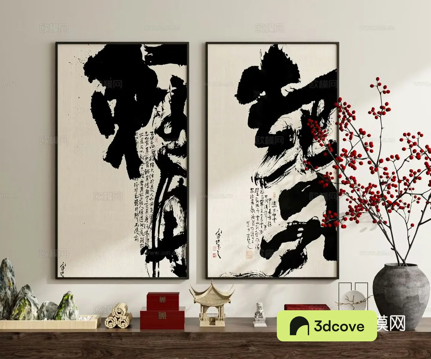 New Chinese-style artistic characters calligraphy and painting decorations 3D models