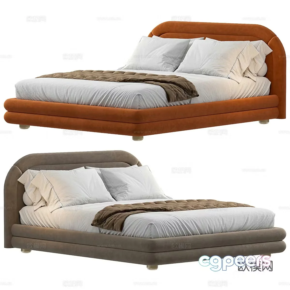 Modern cream style fabric double bed 3d model