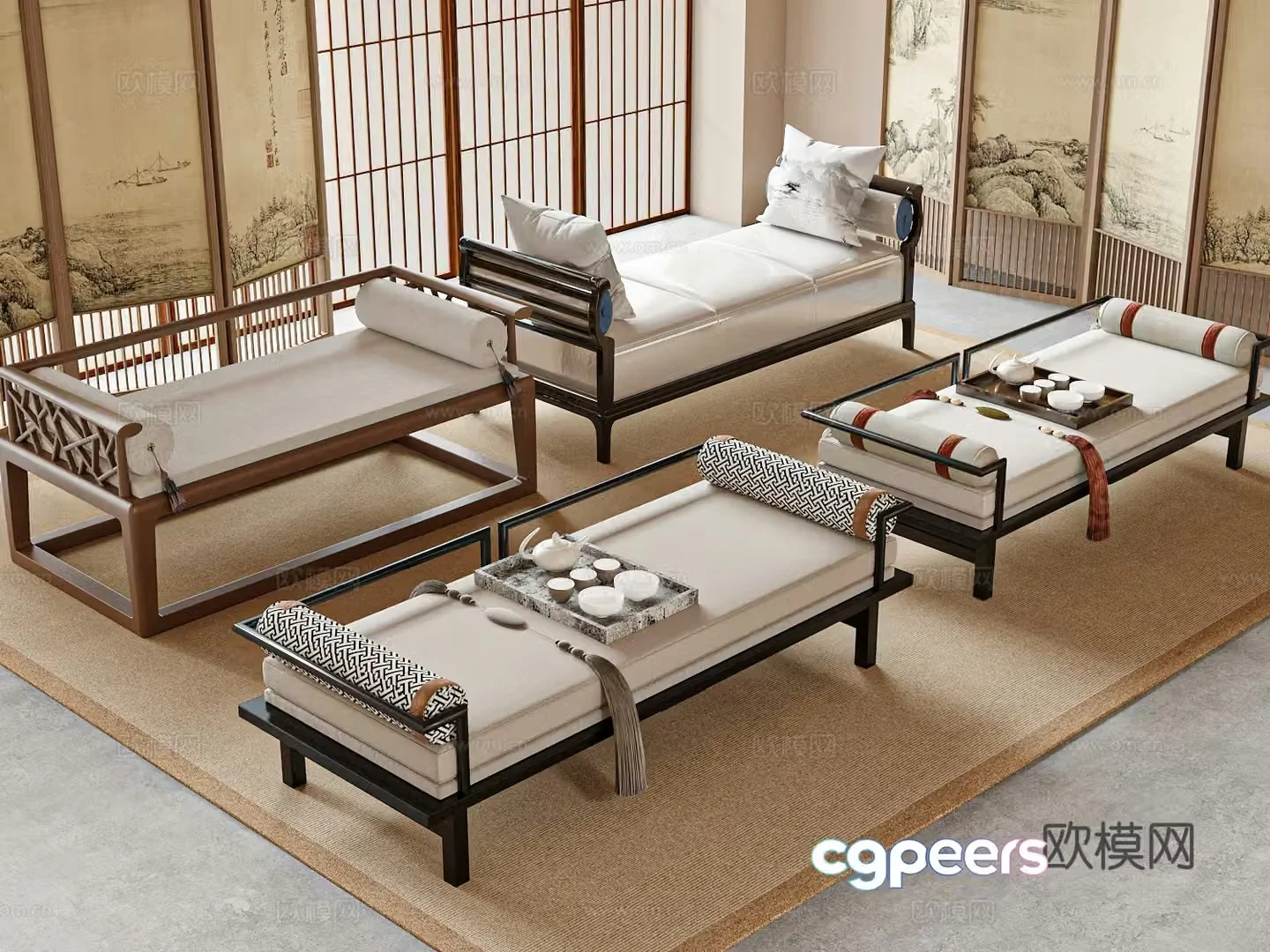 New Chinese Arhat Bed 3D Model