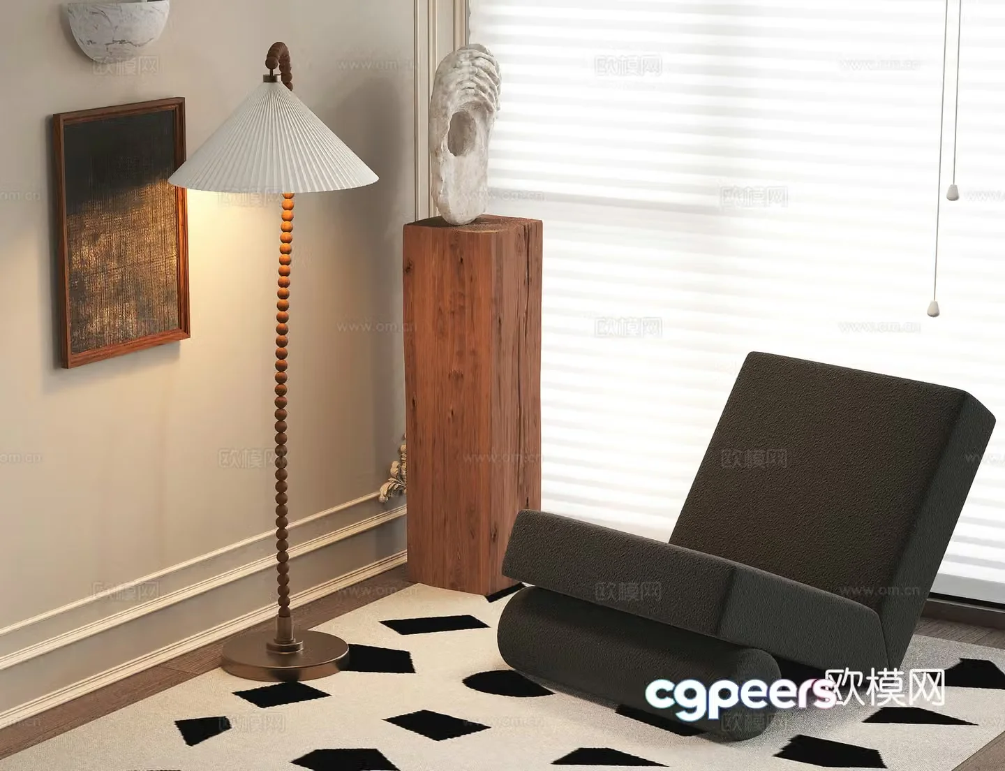 French single sofa floor lamp carpet casual sofa personalized sofa 3d model
