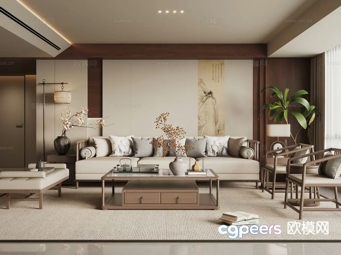 New Chinese style living room Song style aesthetics 3D model
