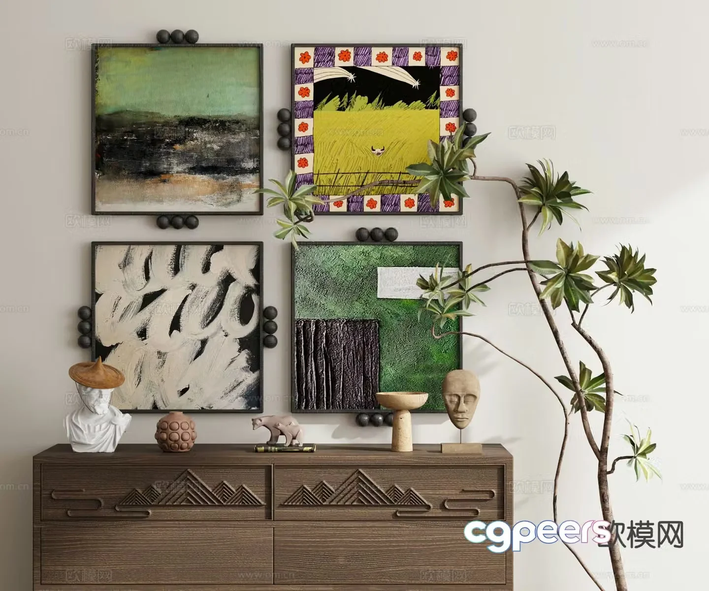 Medieval style hanging painting retro painting geometric painting combination painting 3D model