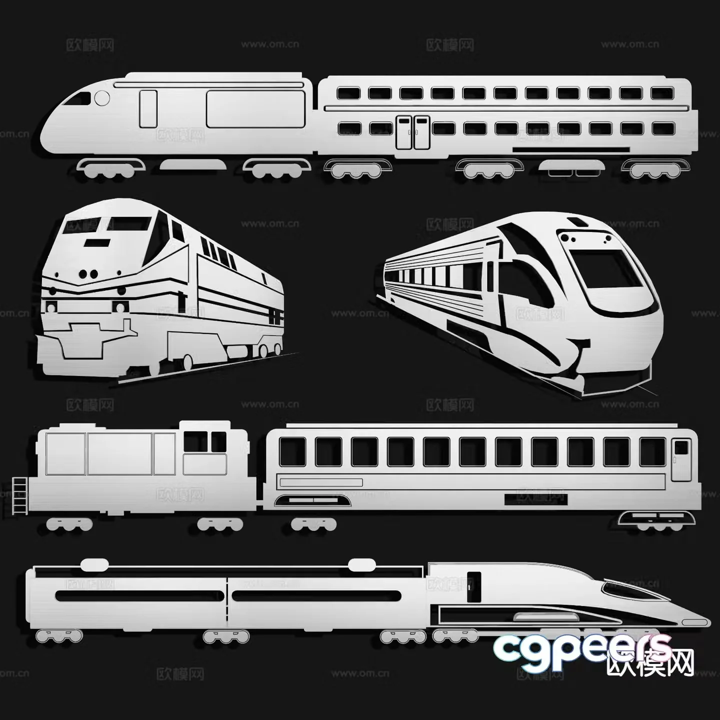 EMU train high speed rail wall decoration icon 3d model