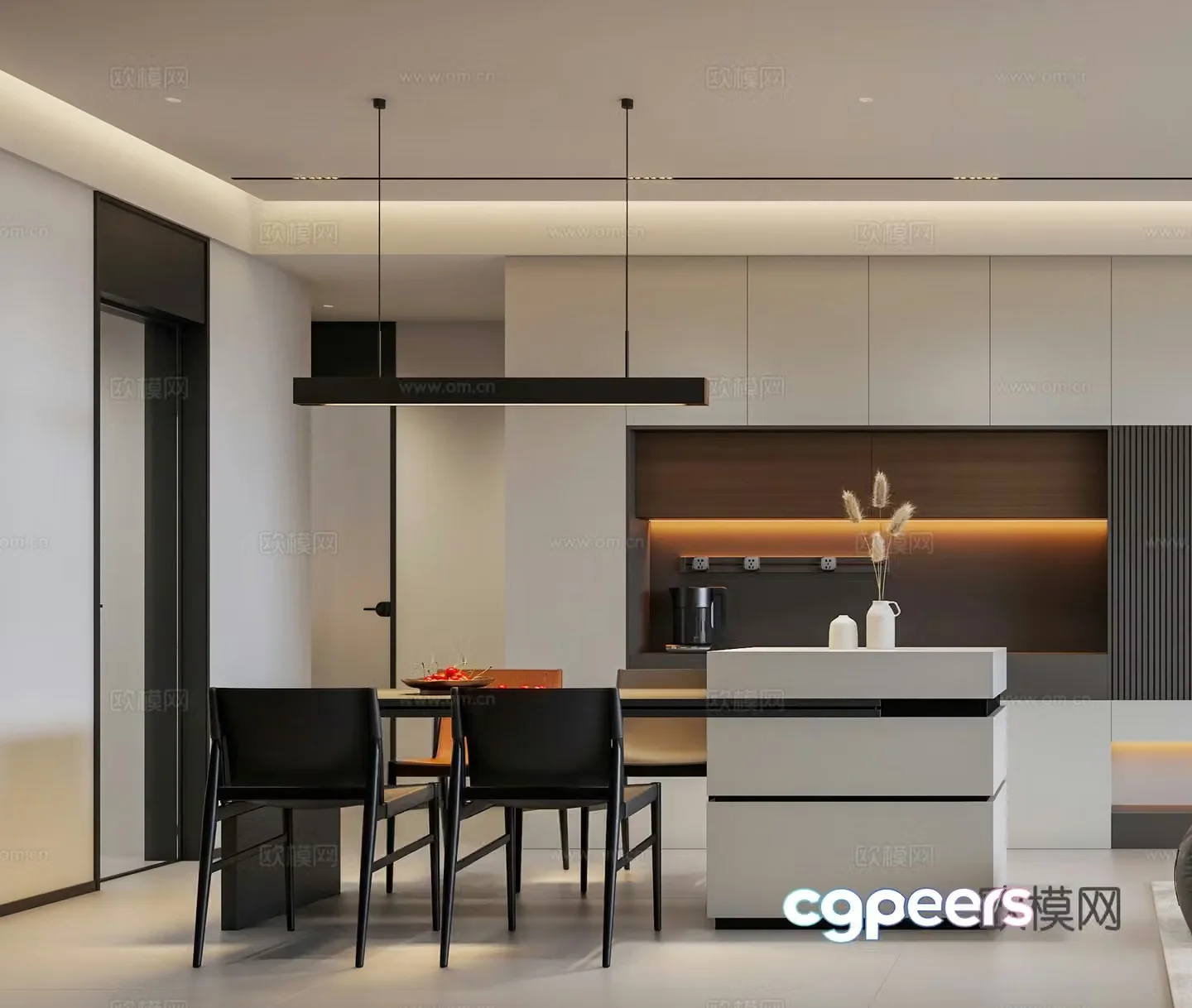 Italian minimalist living and dining room 3D model