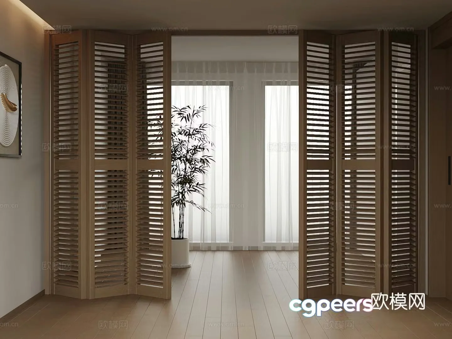 Modern solid wood folding door sliding door sliding door 3d model