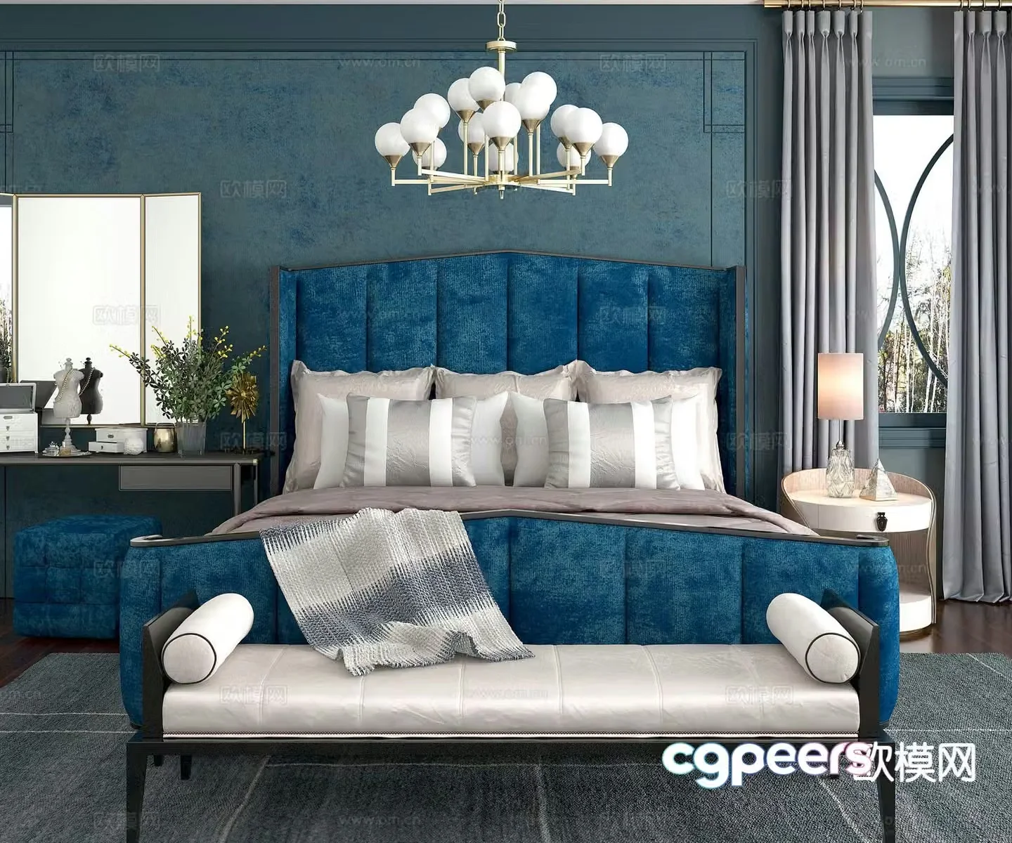 Simple European double bed 3d model