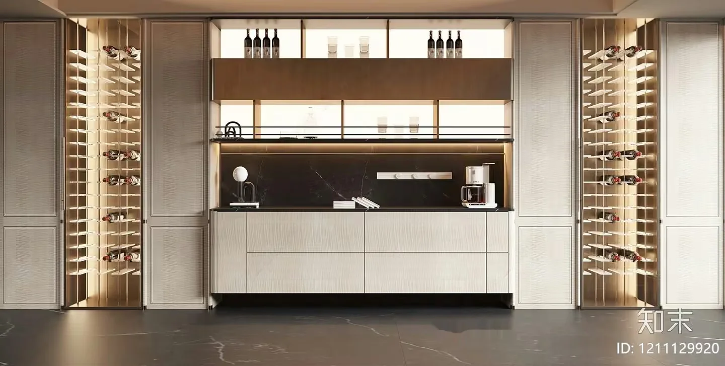 A Modern Kitchen With White Cabinets 3D Model – 8482 – VRAY Render