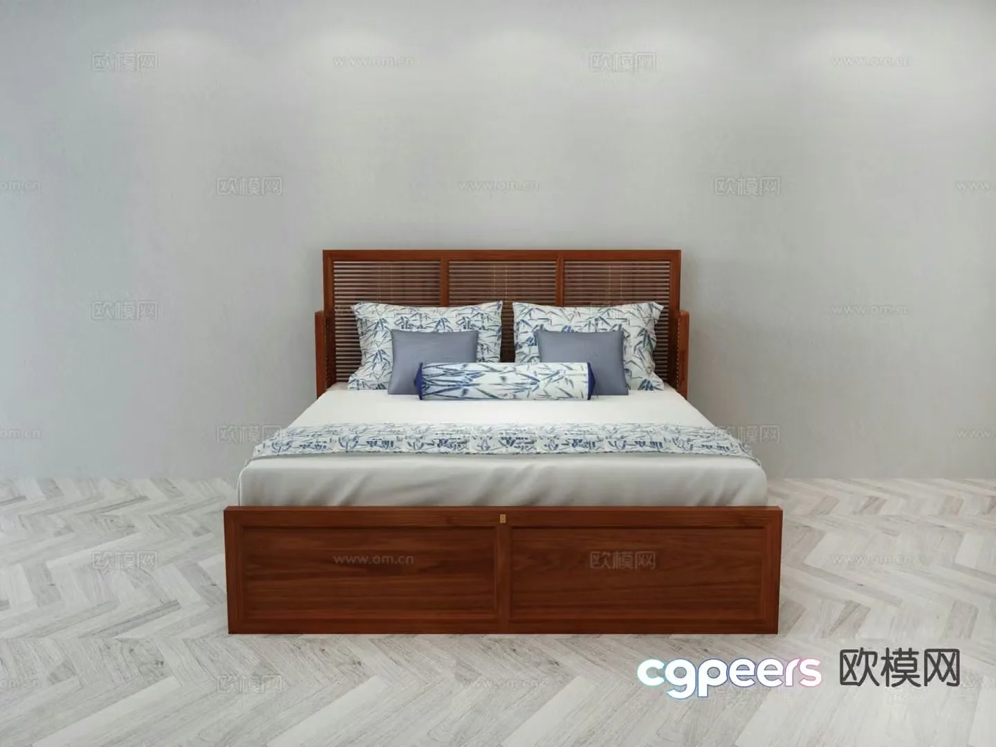 New Chinese double bed Yueli double bed 3D model