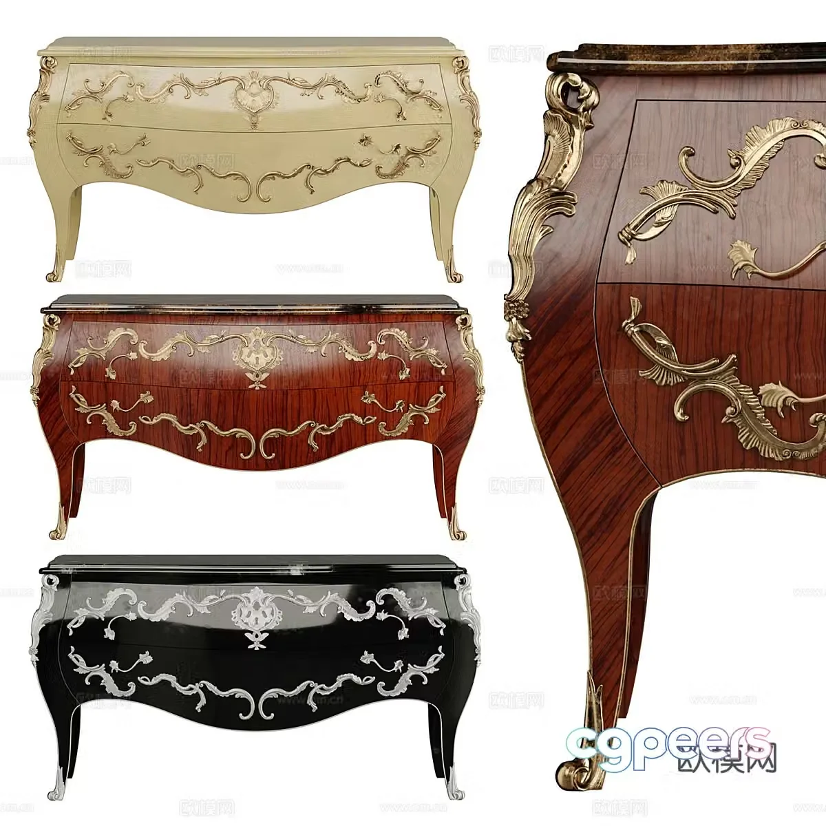 French retro side cabinet entrance cabinet end view cabinet 3D model