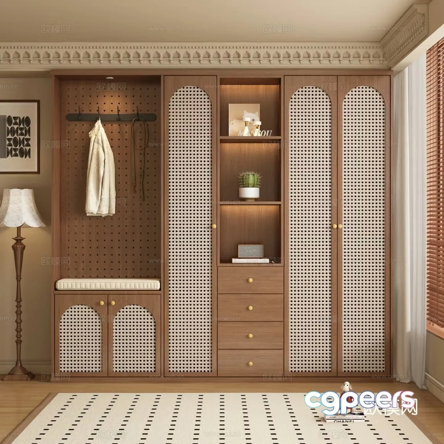 Medieval style entrance shoe cabinet 3D model