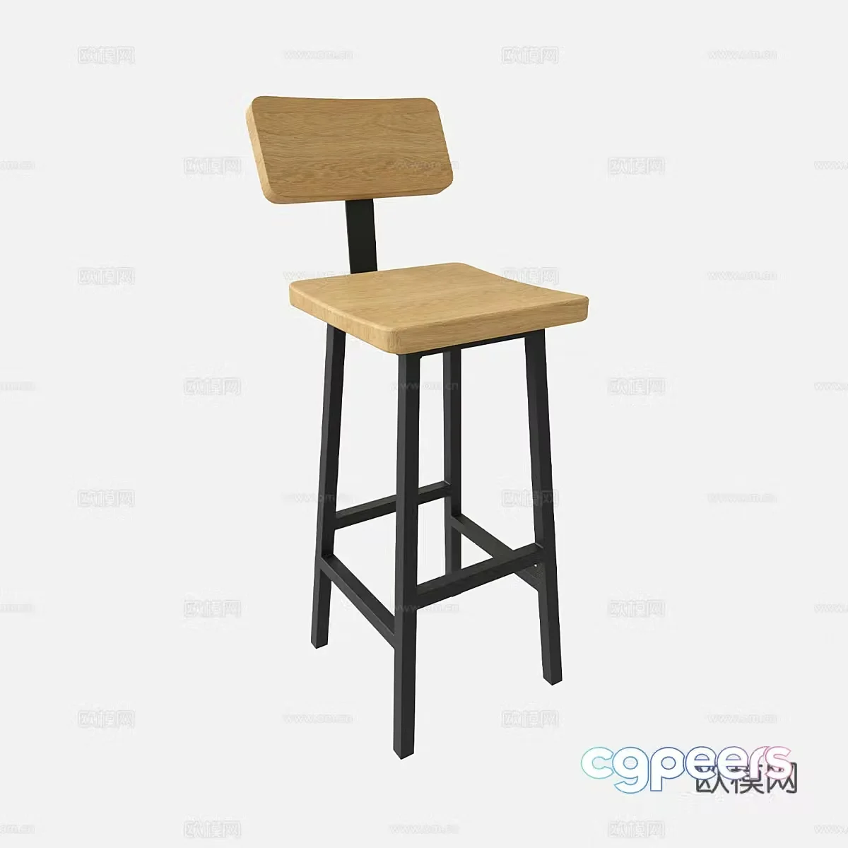 Nordic simple bar chair chair simple bar stool wooden bar stool 3D model