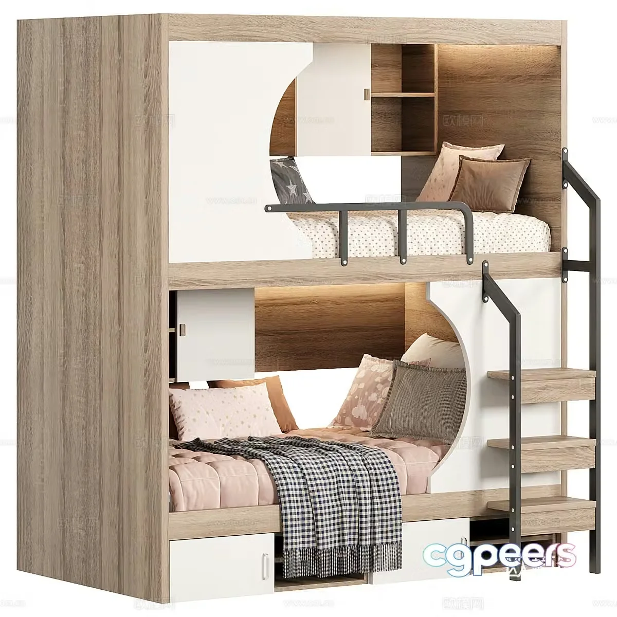 Modern Nordic log children on and off bed 3D model