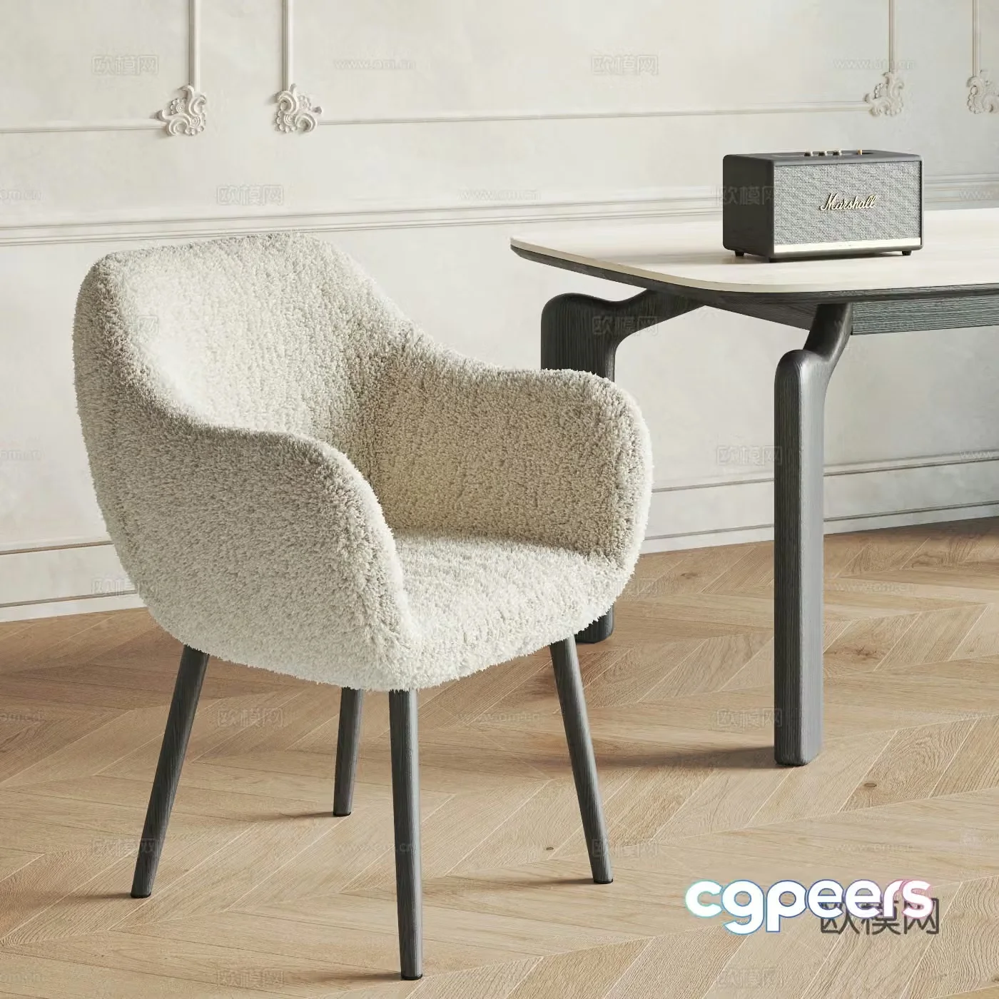 French plush single chair 3d model