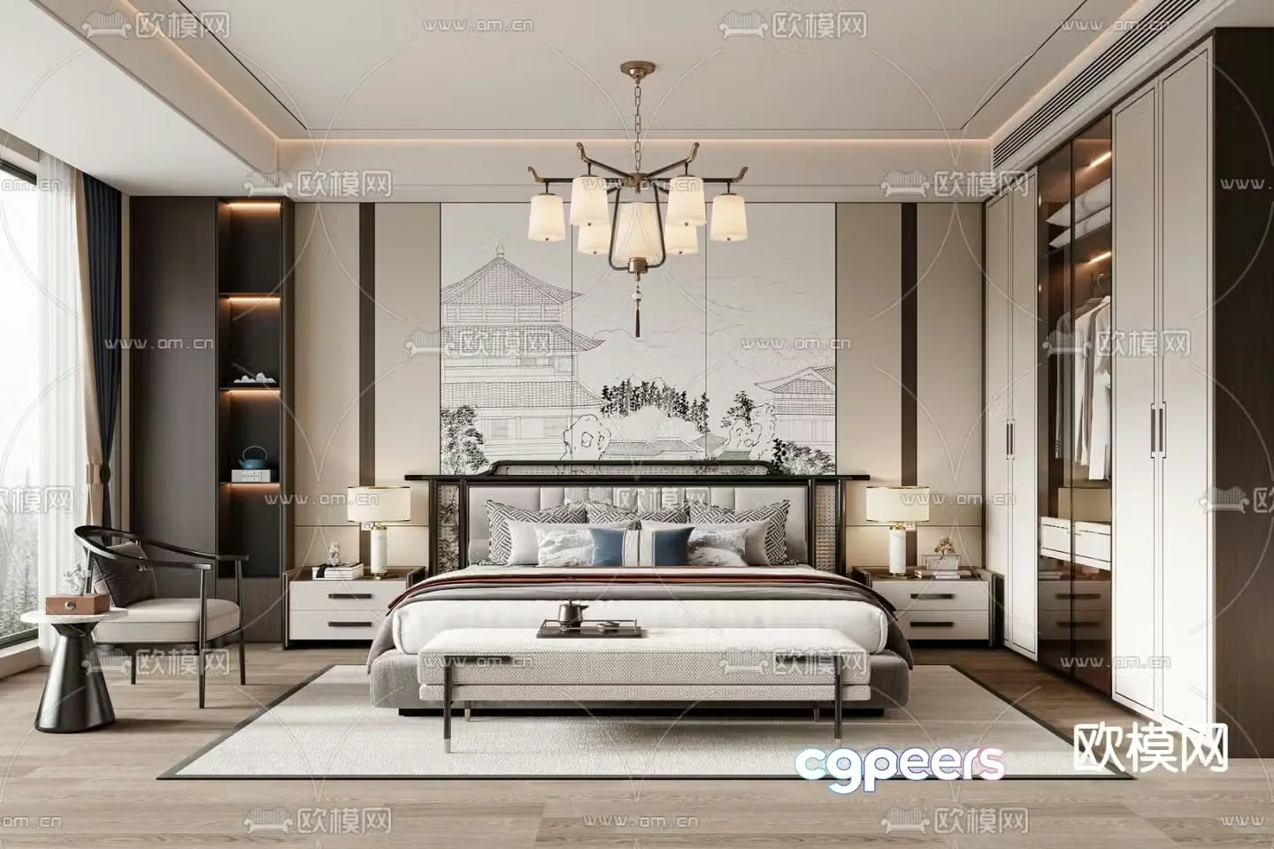 New Chinese style bedroom master room 3d model