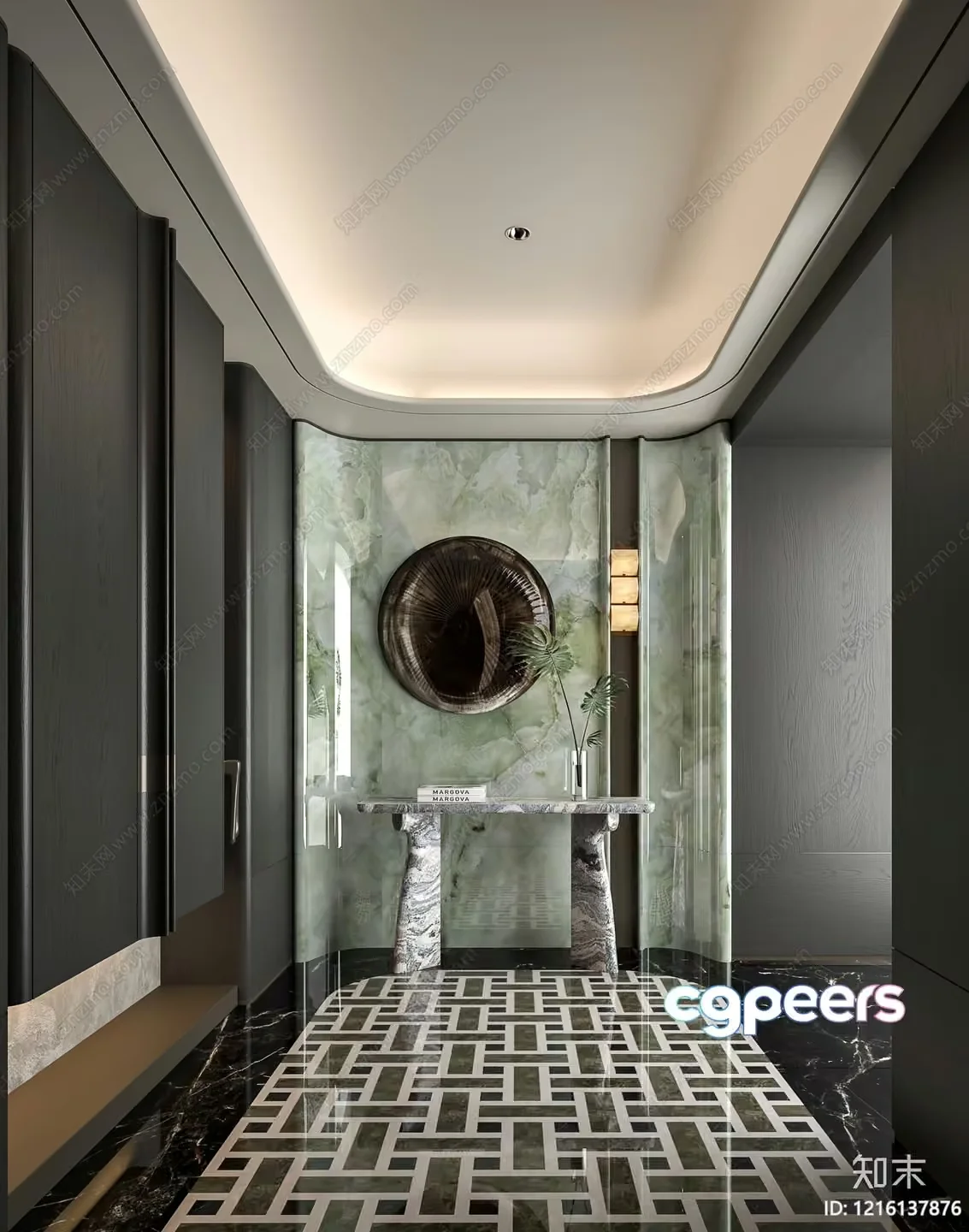 A Hallway With A Marble Floor And Wall 3D Model – 12084 – VRAY Render