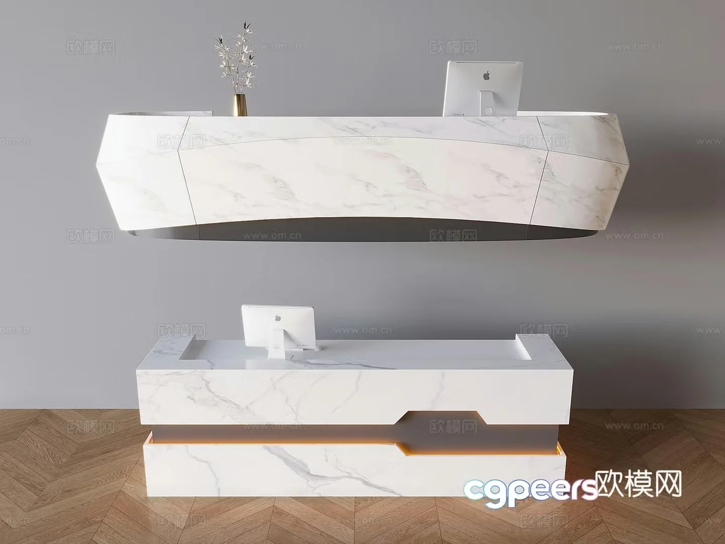 Middle style bar reception desk curved service desk company front desk Apple desktop computer 3D model