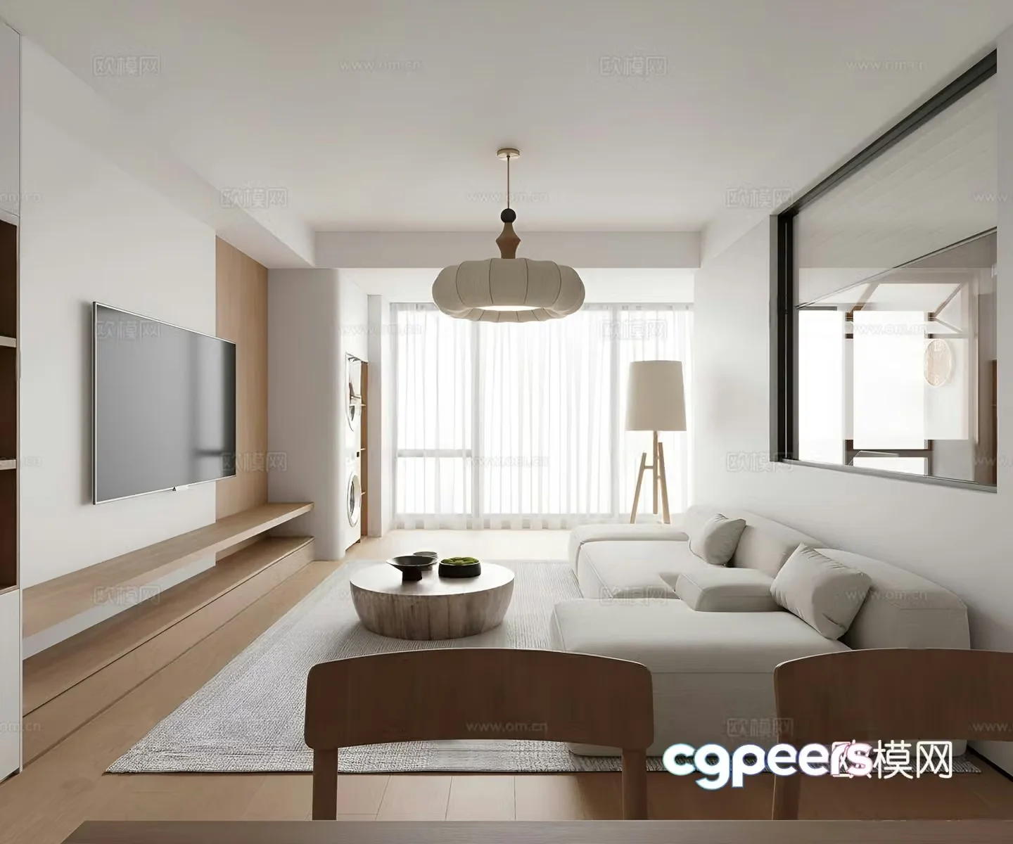 Log home living room horizontal hall living room chandelier 3d model