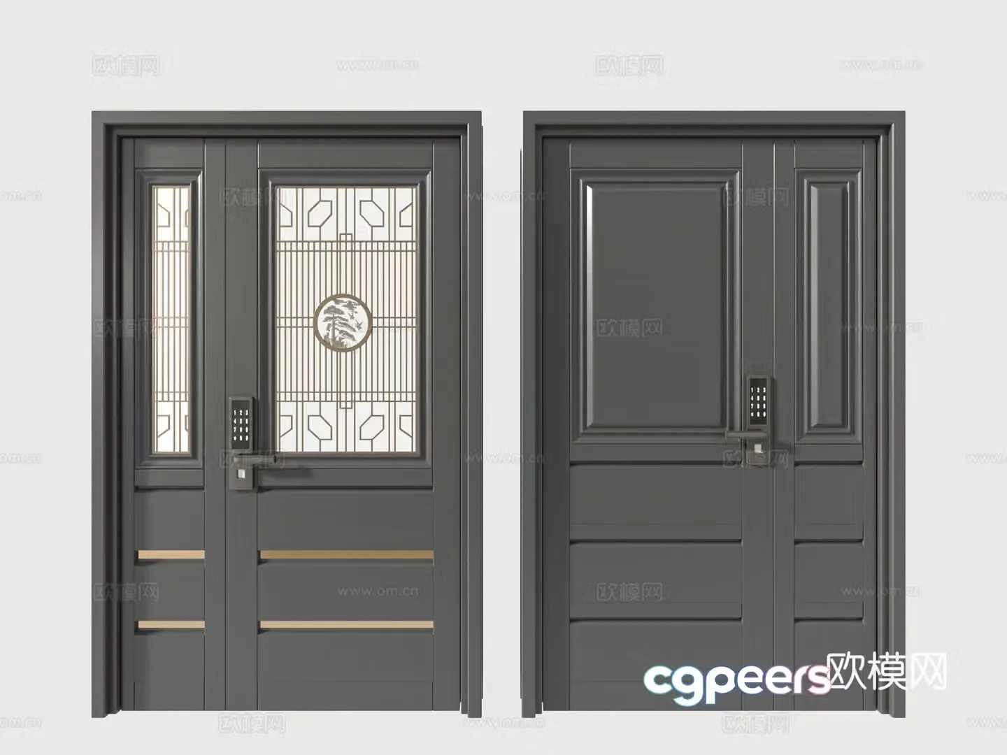 Modern new Chinese style double-opening door villa door mother and child door entrance door 3D model