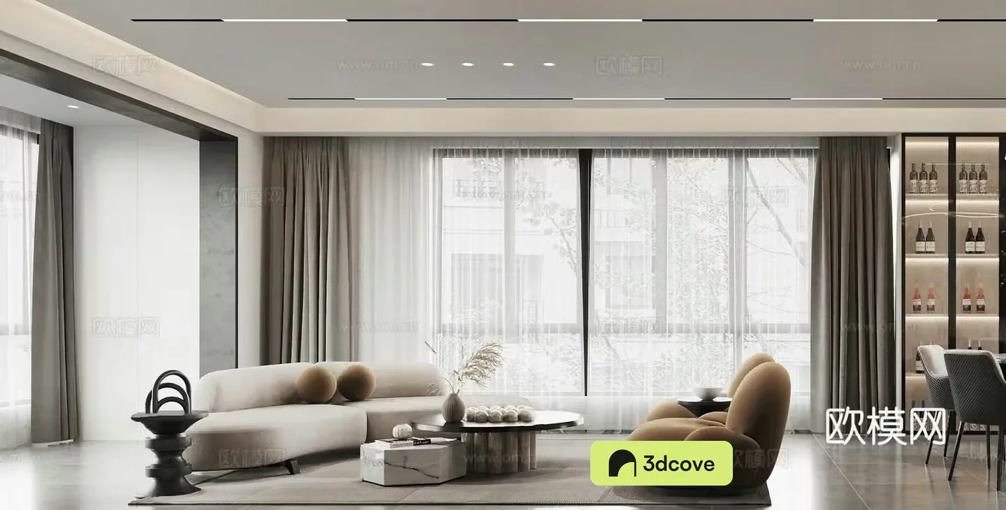 Modern living and dining room round dining table bar leisure chair modern living room light luxury Italian living room