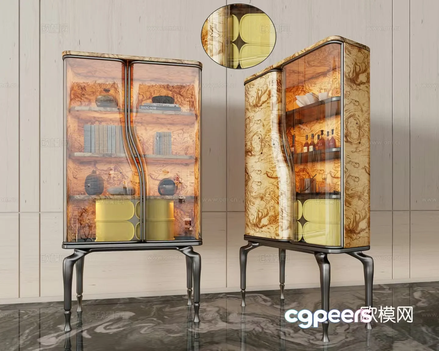 Minotti Modern Luxury Wine Cabinet Bookcase Combination Mini Bar Side Cabinet 3D Model