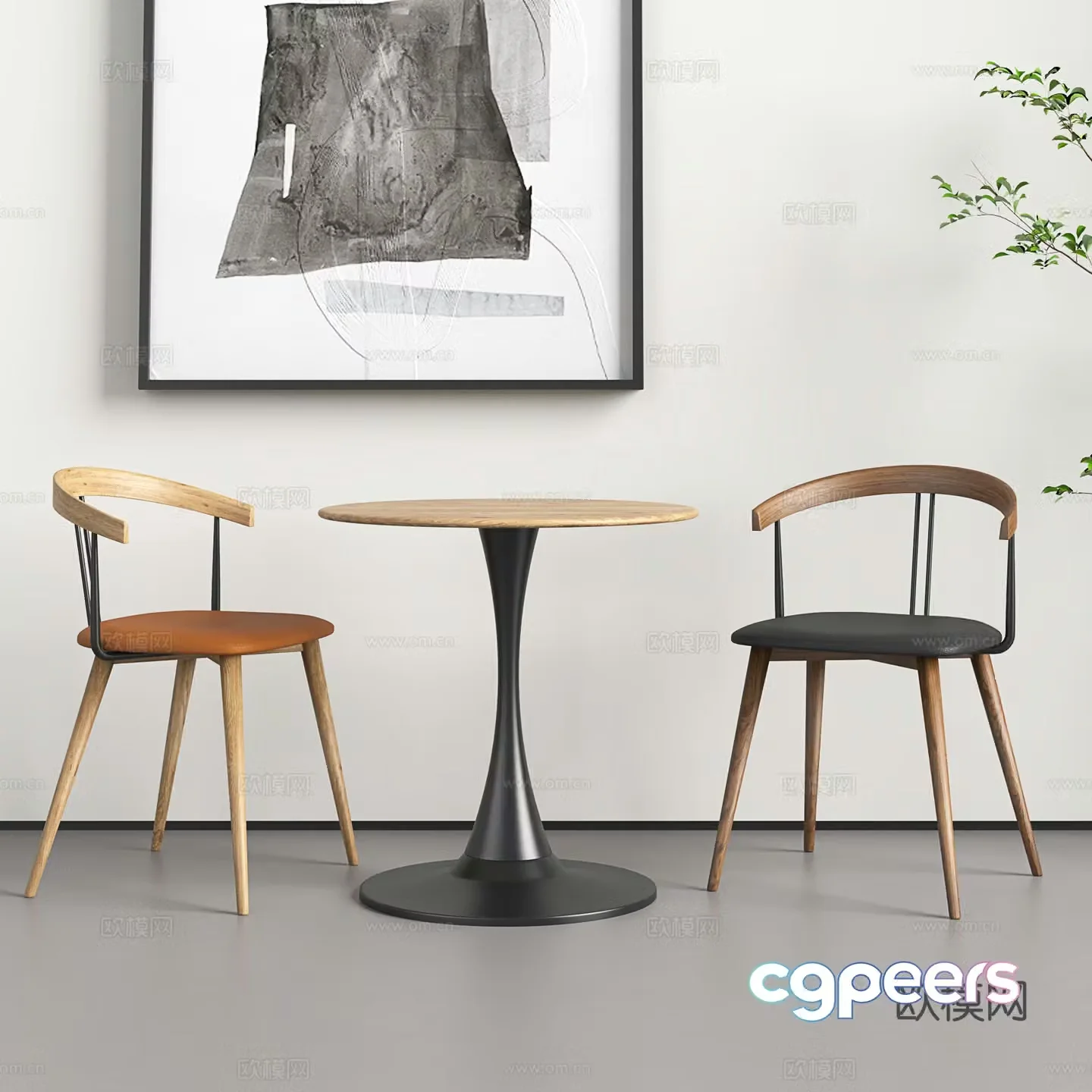 Nordic dining chairs retro dining chairs solid wood backrest chairs desks and chairs leisure tables and chairs negotiation tables and chairs 3D model