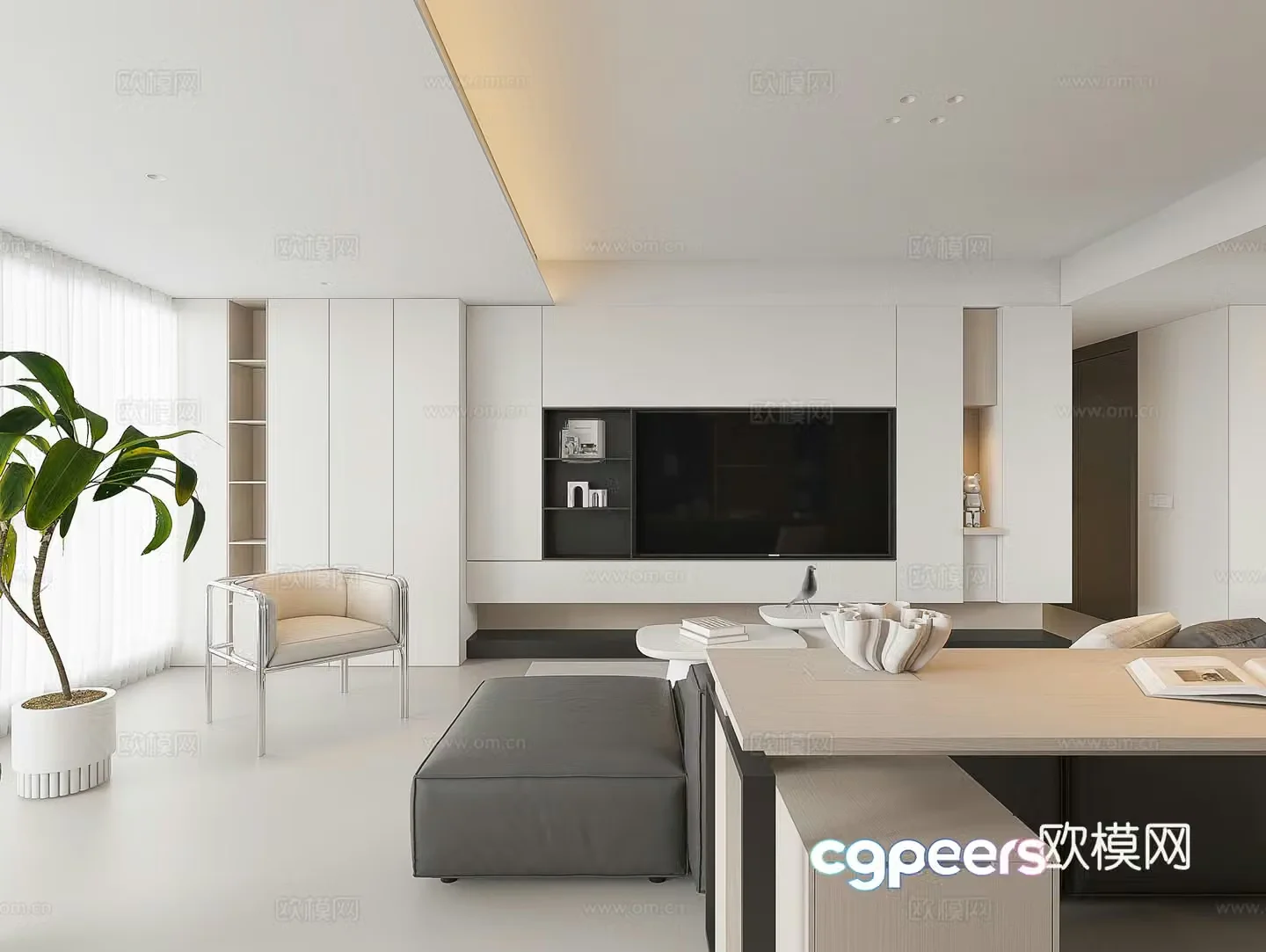 Modern living room large flat living room log living room creamy living room modern sofa coffee table combination 3D model