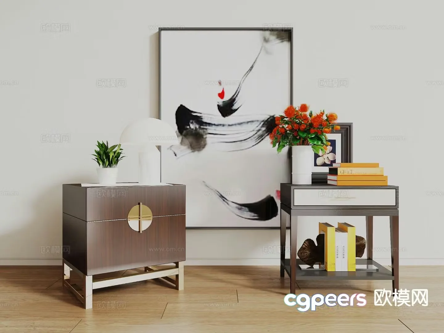 New Chinese style bedside table 3d model
