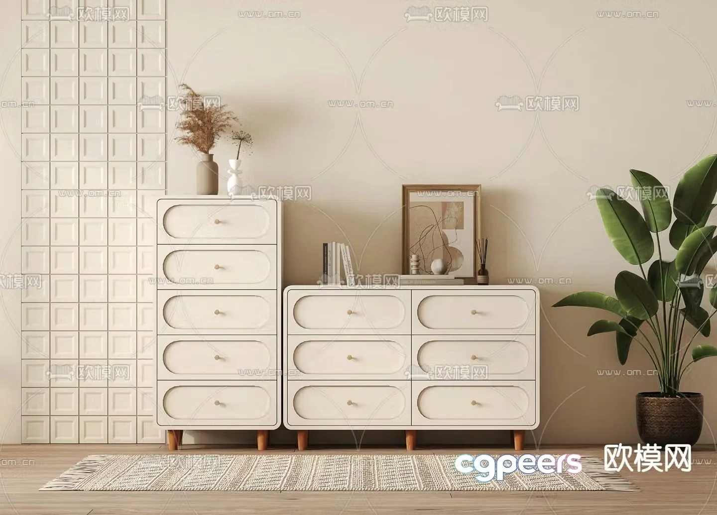 Cream style side cabinet drawer cabinet entrance cabinet 3D model