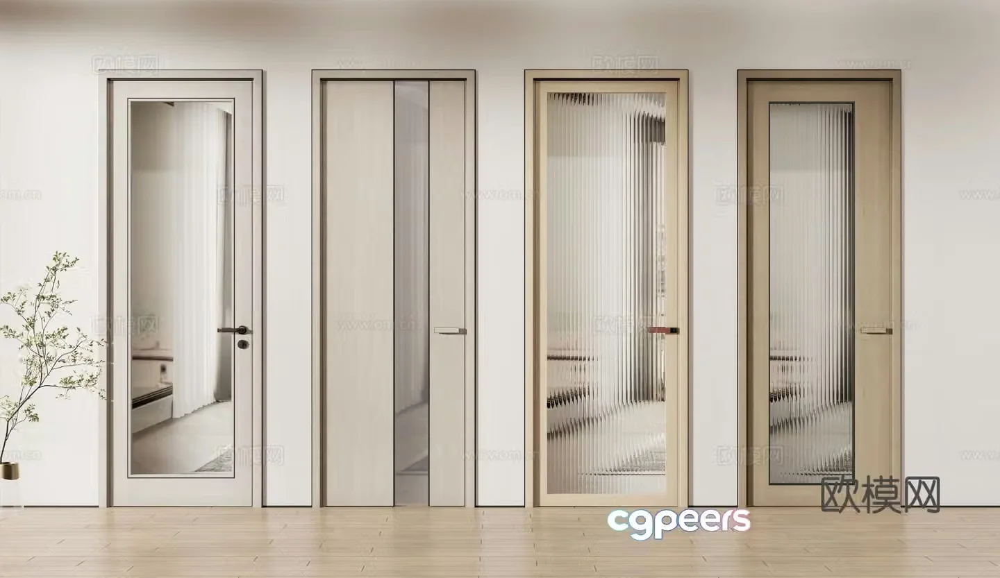 New Chinese style single door bathroom door Changhong glass door 3D model
