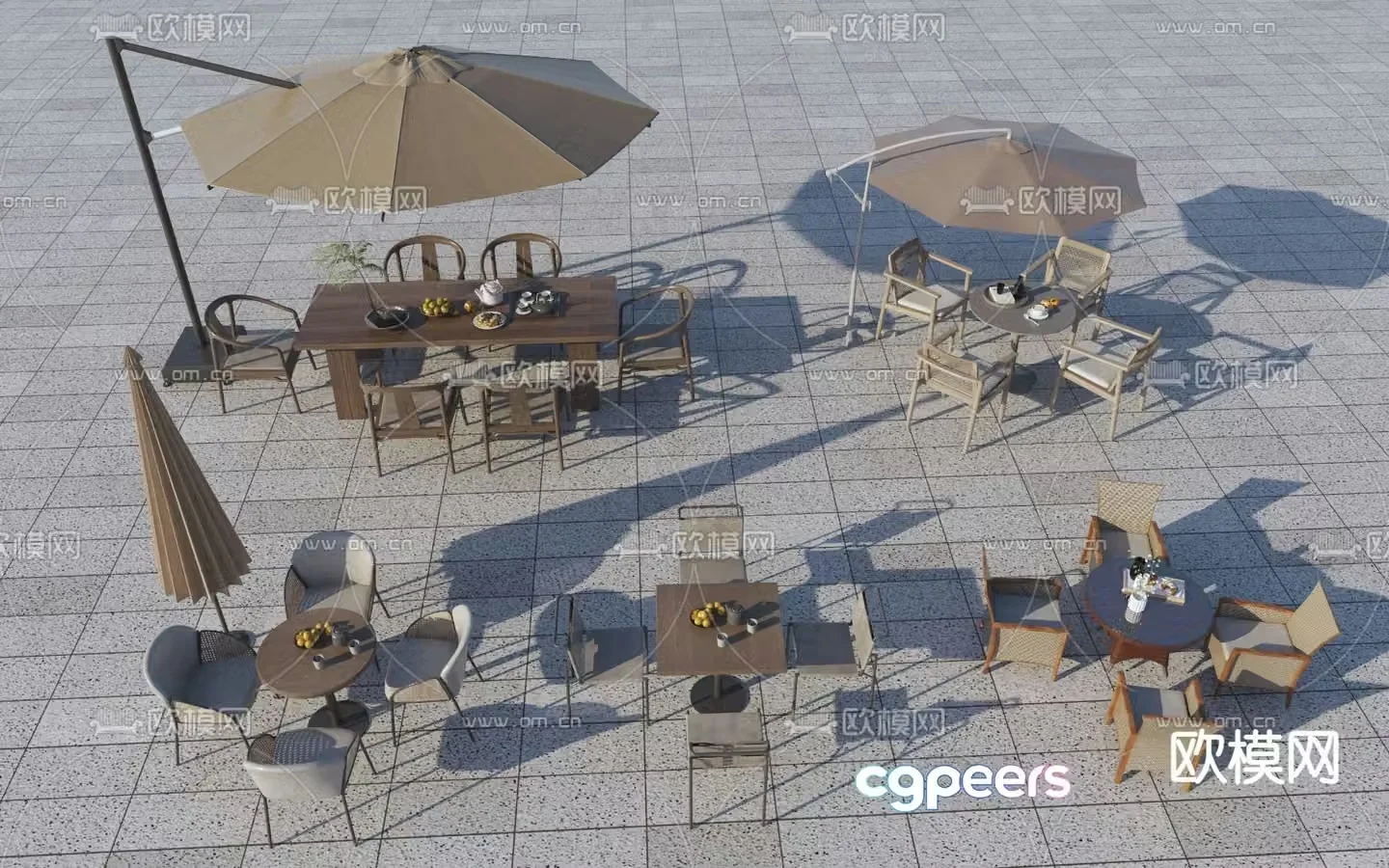 Leisure umbrella seat outdoor table and chairs 3d model