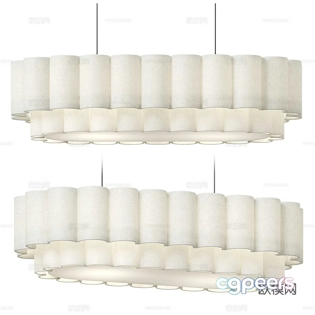 New Chinese style Wasabi linen fabric decorative chandelier 3D model