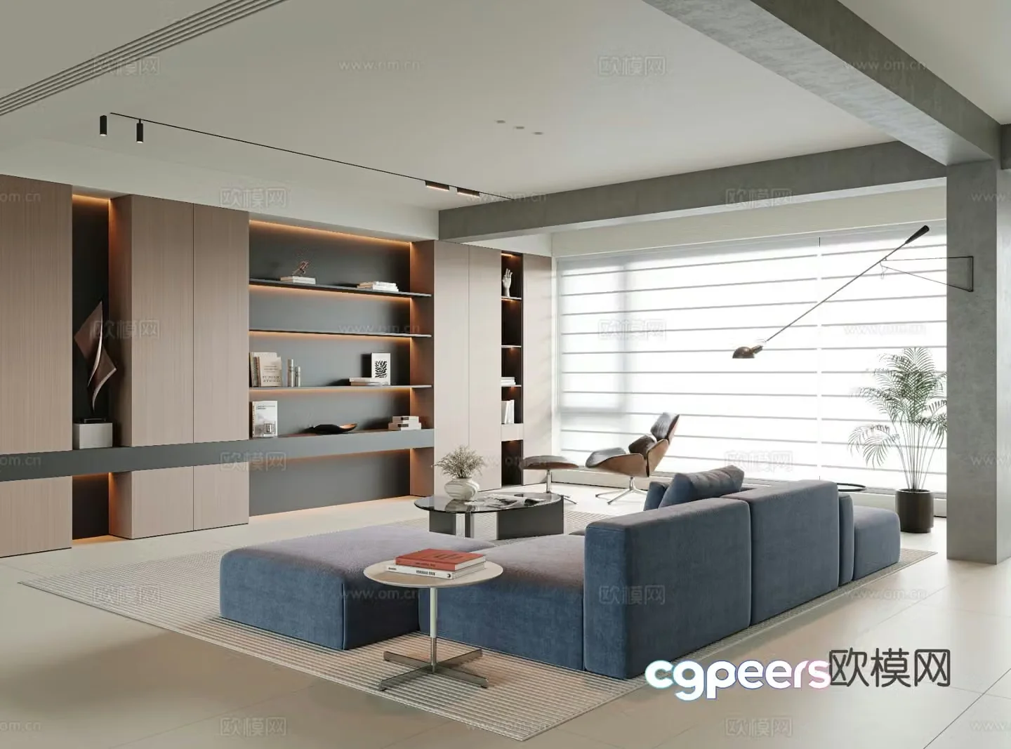 Italian style living room large flat floor living room 3D model