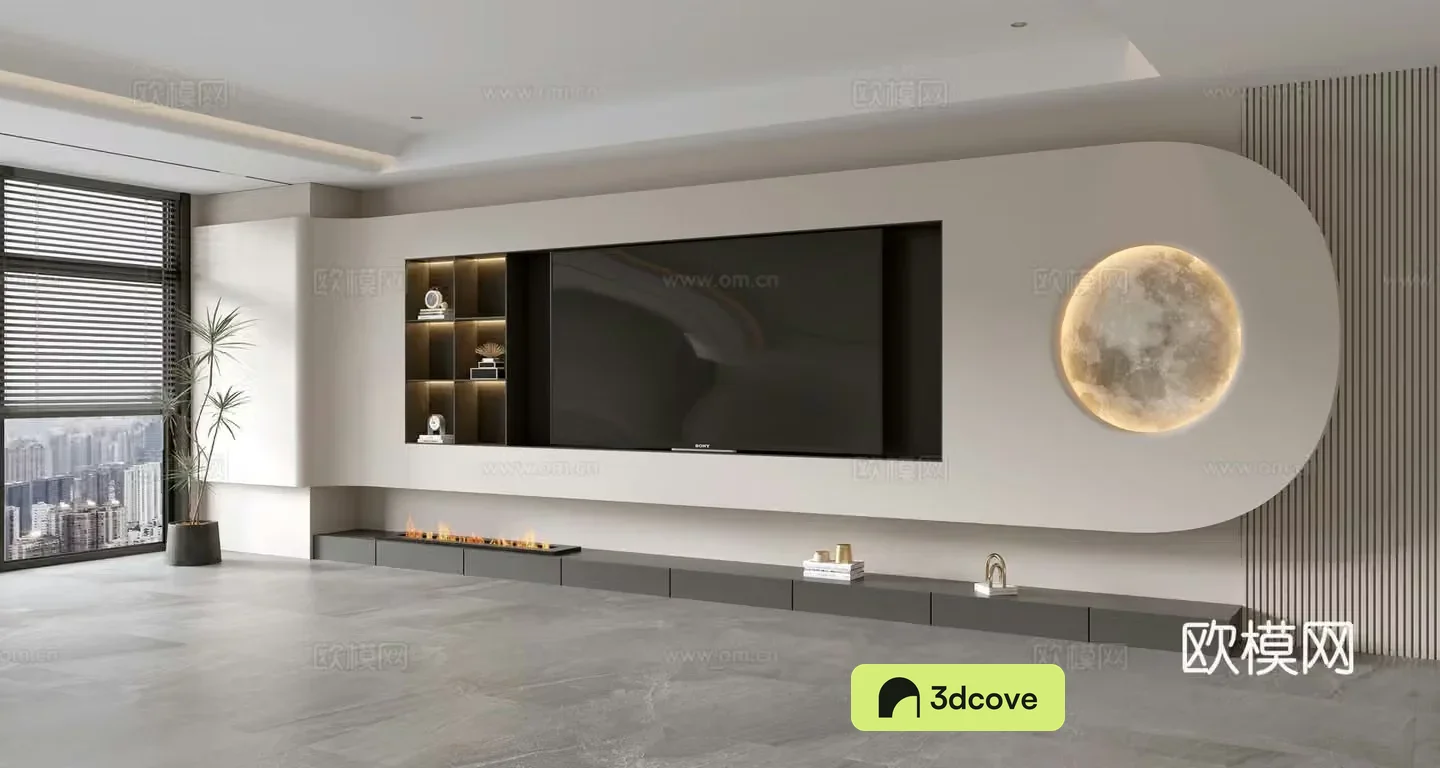 Modern creamy living room light luxury TV background wall creamy TV background wall full wall TV cabinet