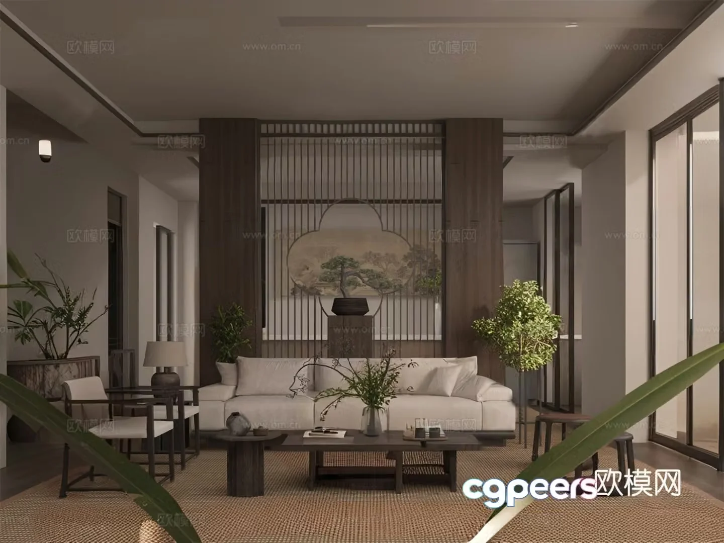 New Chinese style Songfeng home decoration living and dining room bedroom design 3D model