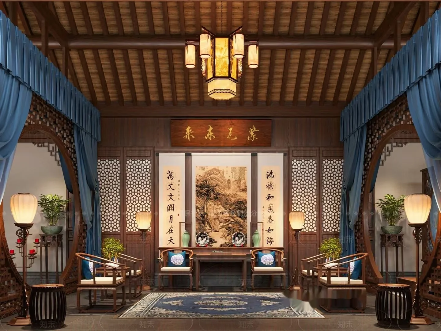 Traditional Chinese Sitting Area 3D Model – 3852 – VRAY Render