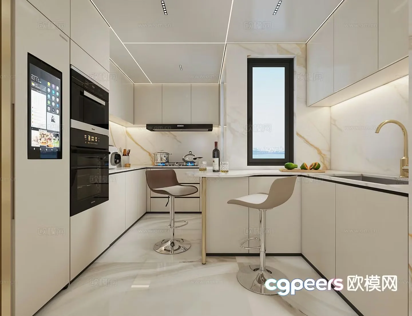 Light luxury kitchen cabinet 3d model