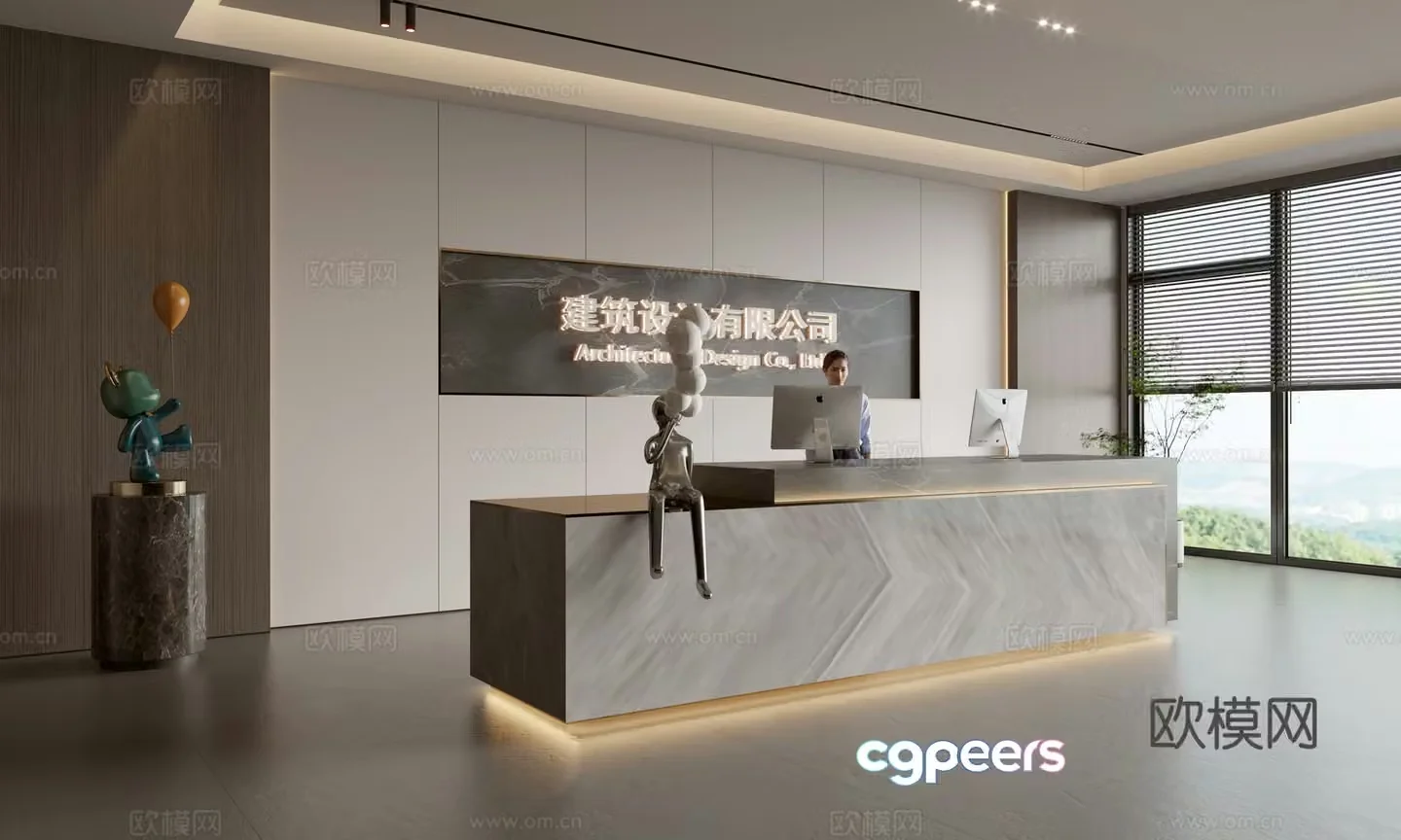 Modern company front desk reception area bar reception desk service desk company front desk background 3D model