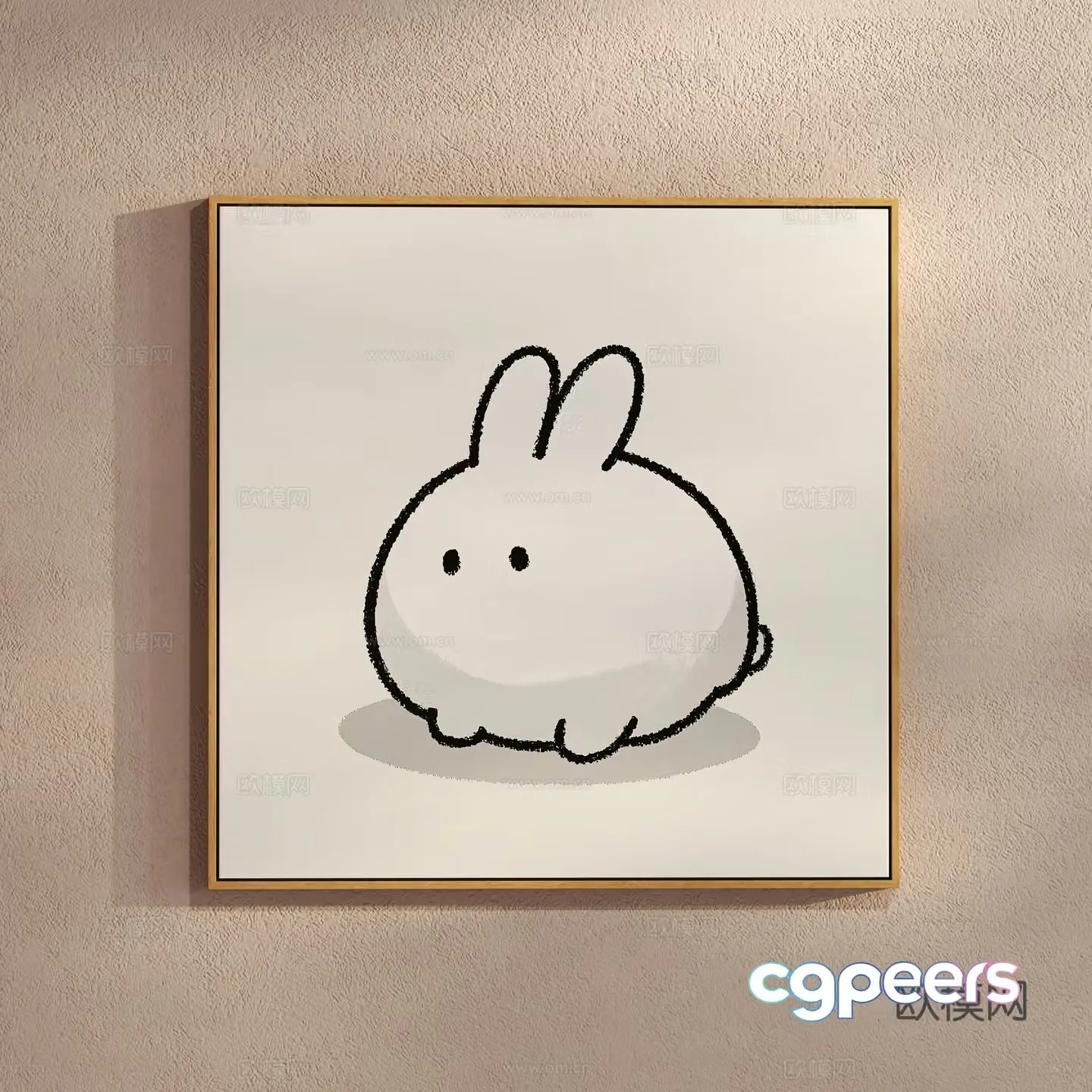 Creamy style simple rabbit painting cartoon hanging painting 3d model