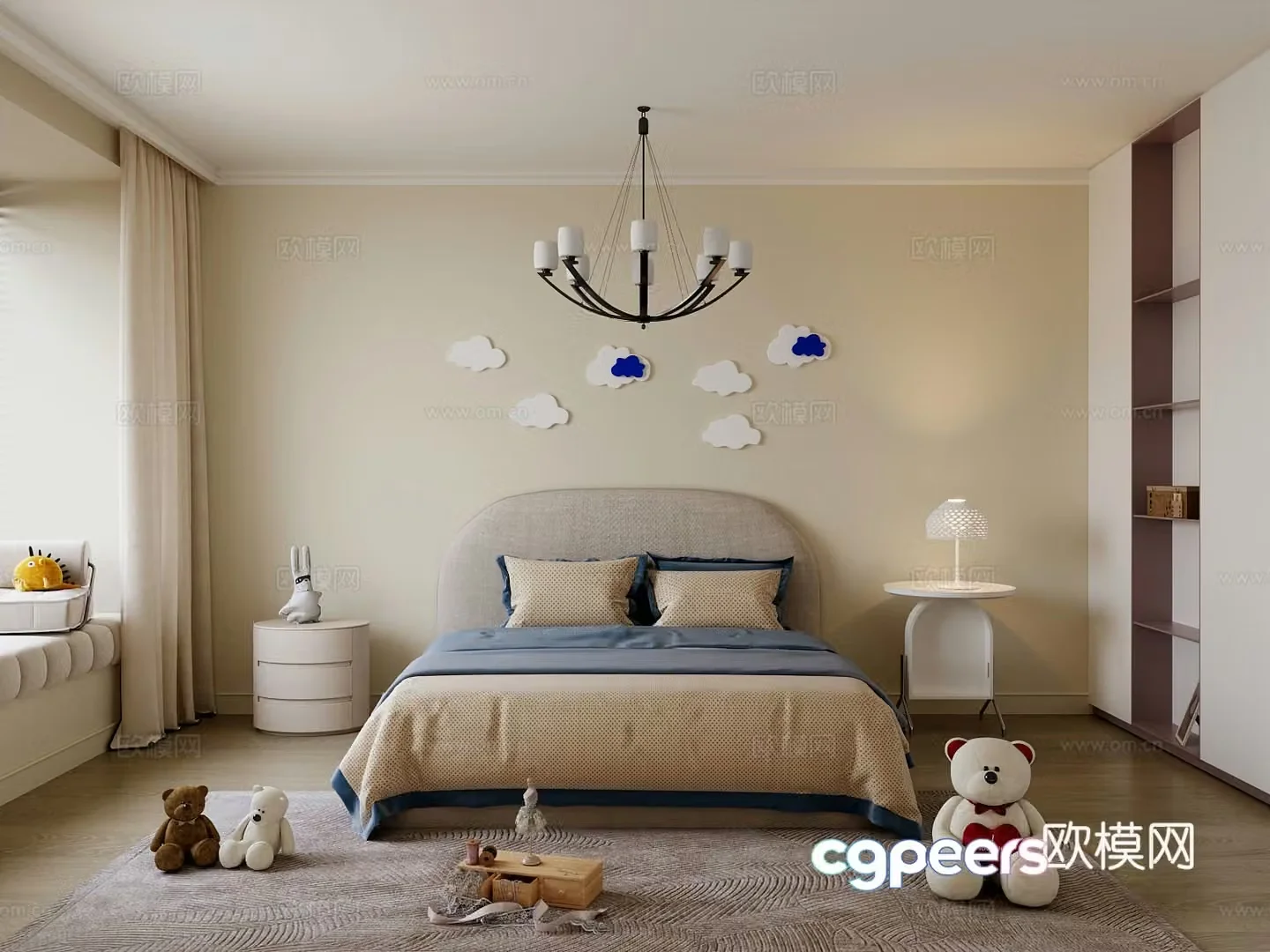 Modern children’s room boy hair 3d model
