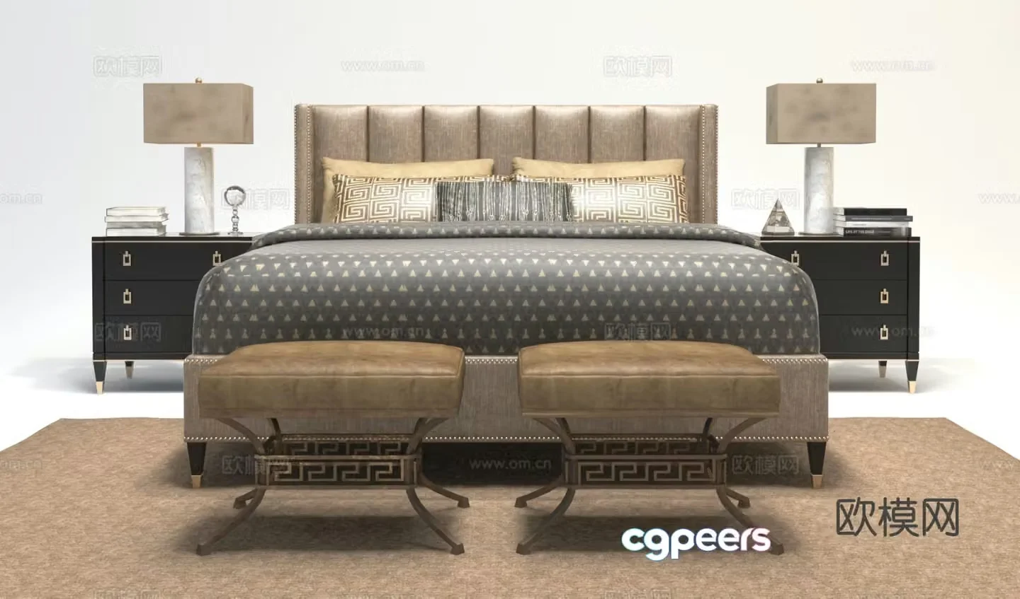 American double bed 3d model