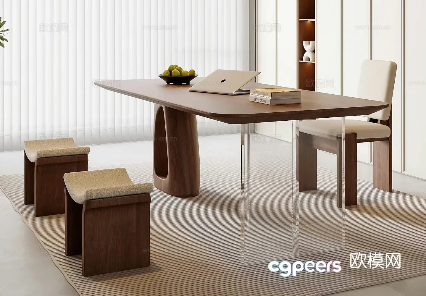 Medium style desk and chair combination 3D model