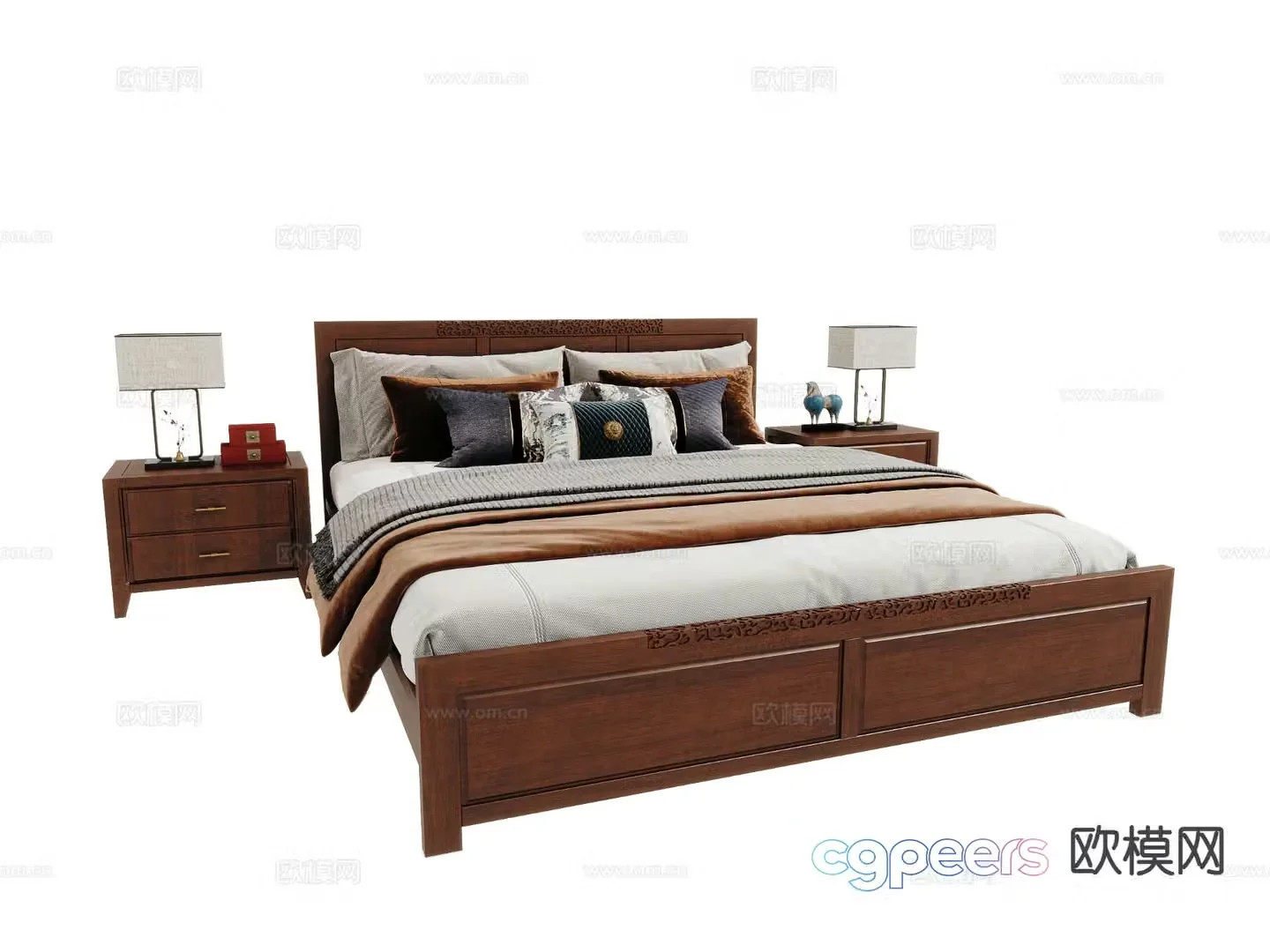 Chinese double bed 3d model