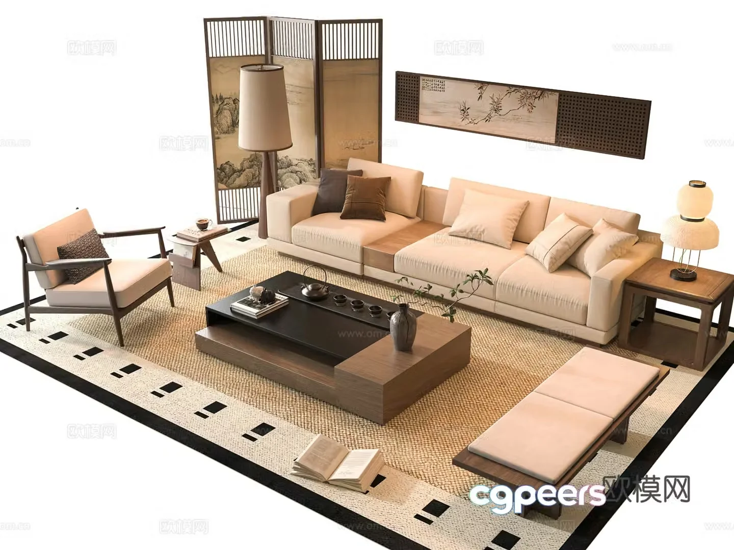 Middle-aged sofa combination 3D model