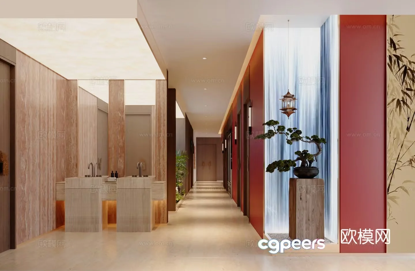 New Chinese dining aisle bathroom 3D model