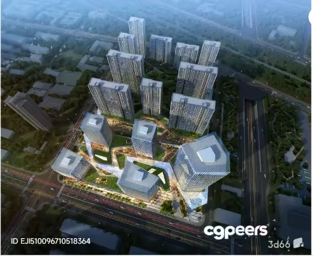 The Main Subject Is A 3D Rendering Of A Cityscape With Tall 3D Model – 3073 – VRAY Render