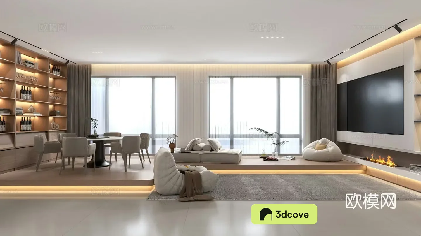 Modern minimalist living room without lights
