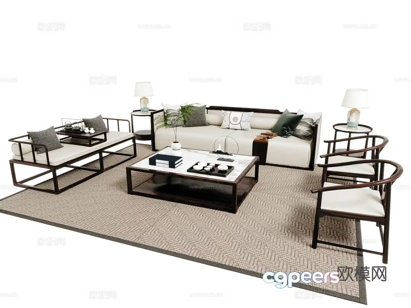 New Chinese sofa coffee table combination 3D model