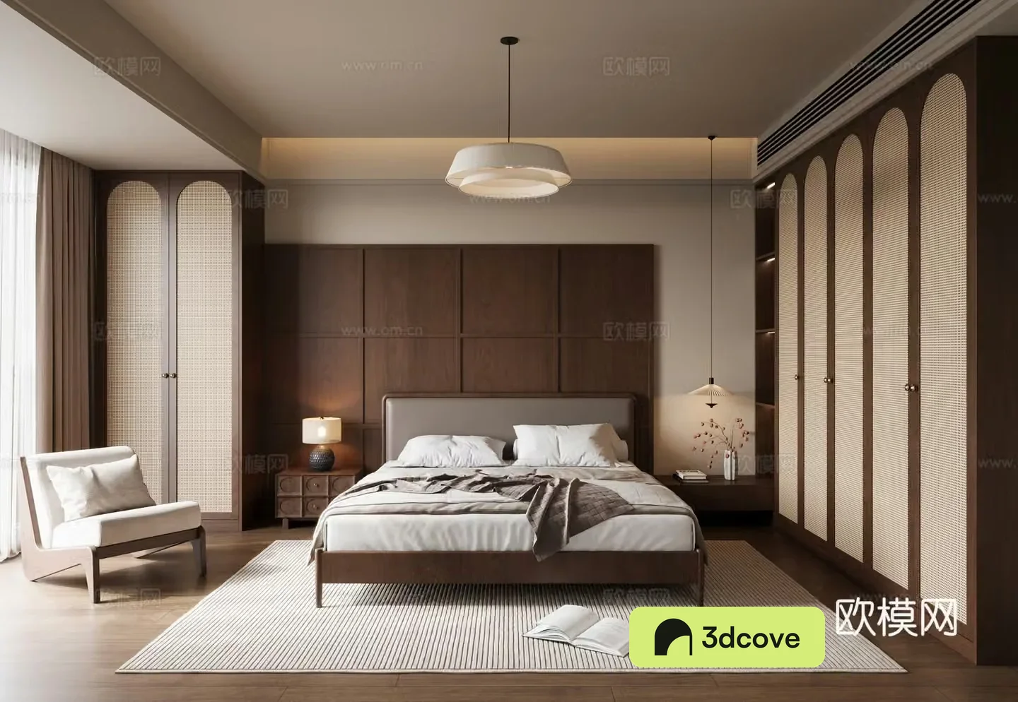 Middle-aged style bedroom Middle-aged style double bed Middle-aged style chandeliers Middle-aged style table lamp Middle-aged style leisure 3D model