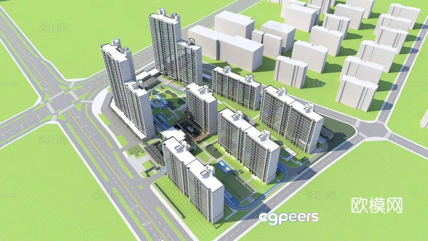 Aerial view 3d model of modern residential complex