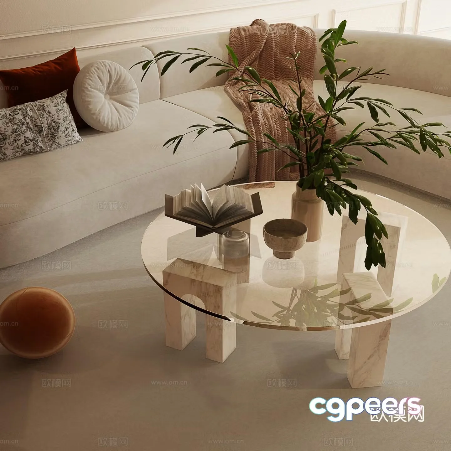 Modern cream style tea table Cream style tea table Sofa table combination Glass round tea table 3D model